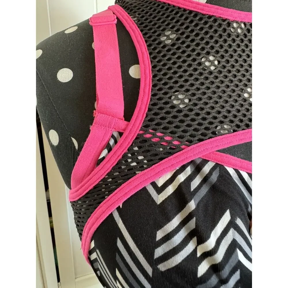 Victorias Secret VSX Mesh Sports Bra 32C Crisscross‎ Straps Black White Hot Pink